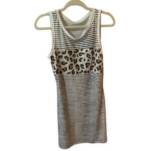 Contrasting Stripes and Leopard Dress with Scoop neck Size Small